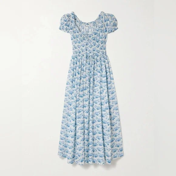 Doen Ashlynn tie-detailed floral-print organic cotton voile midi dress NWOT S - Picture 1 of 7